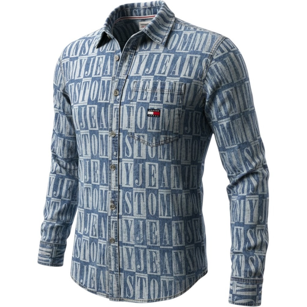Tommy Hilfiger Denim Overshirt Mens S Blue Spell Out Jean Shacket 90s Vintage